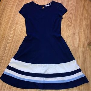 New York & Company Navy Blue Fit and Flare Short Sleeve Dress Size XS